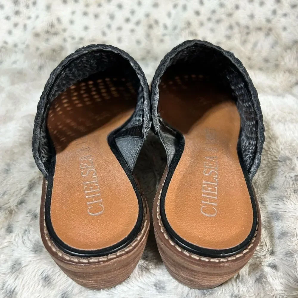 Chelsea & Violet Mules Auggie Black Woven Mule Slides 7M Casual Office Minimal